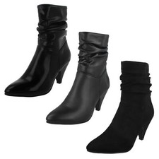 Ladies F5R0897 Black Ruched Detail Zip Up Ankle Boots By Spot On £24.99
