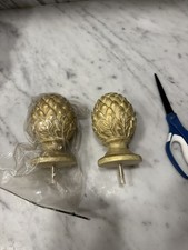 Pair of Wood Gold Artichoke Finials Architectural Post Toppers VintageFrench