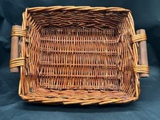 VINTAGE WICKER SQUARE BASKET WITH HANDLES RUSTIC FARMHOUSE KITCHEN STORAGE