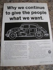 VW GIVE THE PEOPLE WHAT WE WANT BEETLE 1968 ADVERT A4 SIZE FILE J