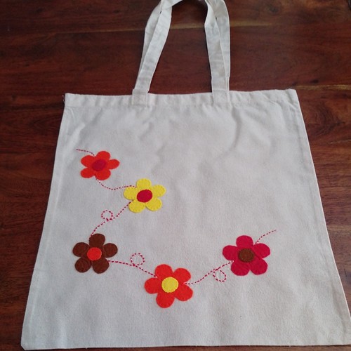 Hand appliqued floral tote - a,