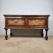 Oak and Walnut Dresser Base with Deep Drawers & Brass Fittings. 18th Century.