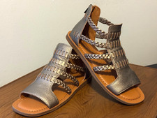 LUCKY BRAND Women's Leather-Open Toe-Zip Heel-Pewter BIRETTA SANDALS Size 8-NWOB