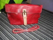 UNBRANDED REAL LEATHER SMALL BAG/PURSE, RED.9 X 6 X 3 INS.TINY MARK .STRAP.