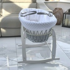 Clair de Lune Moses Basket Grey Wicker White Rocking Stand – included mattress 