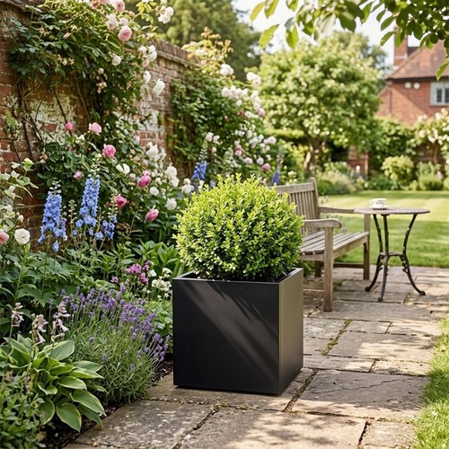 Black cube metal planter - black,