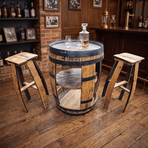 Open whiskey barrel table - open,