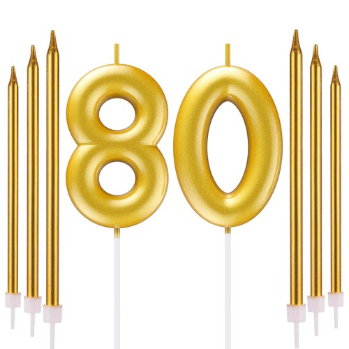Gold number candle - number, +