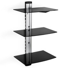 1/2/3 Tiers Wall Mounted Black Tempered Glass Floating Shelf for DVD Console DVR