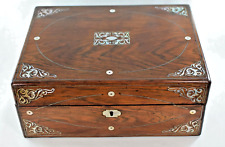 ANTIQUE ROSEWOOD and MOTHER OF PEARL INLAY WRITING SLOPE LAP DESK STATIONERY BOX