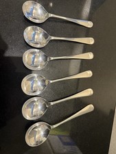 Vintage 6 x 17cm Sheffield Silver Plate Old English Soup Spoons A1 EPNS