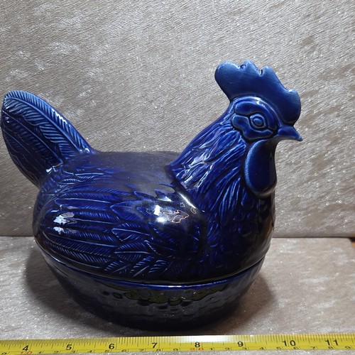 Blue ceramic rooster - blue,