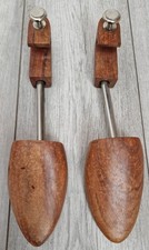 Pair Of Wooden Spring Action Shoe Trees / Stretchers With Silver Metal Detail