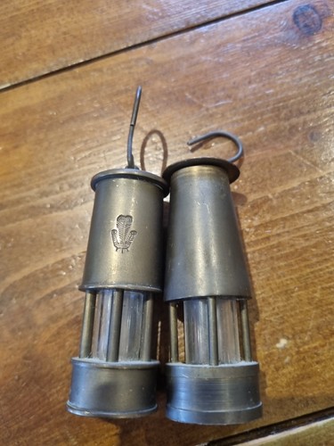 Pair miniature brass miners - brass,