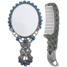  2 Pcs Small Makeup Mirror Vintage Hand Hairdressing Comb Handheld