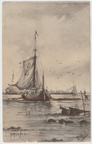 Artist postcard sailboat - artist,