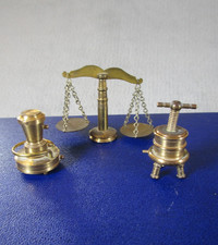 Lovely Vintage Brass / Metal Miniature Cider Press, Heater & Scales