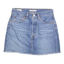 LEVI'S Womens Blue Denim Mini Cotton Blend Skirt Size S Frayed Hem