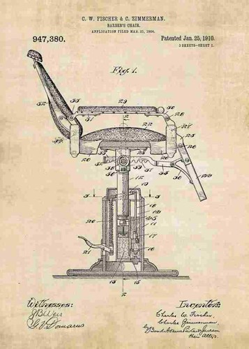 Barbers chair patent print - barbers,