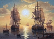 Sailboats and Sun Oil Painting