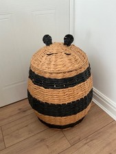 Vintage Wicker Laundry Basket Hamper Novelty Design Bubble Bee with Wings