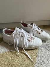 Ted Baker White Leather Kellei Trainers with Rose Gold Detailing, Size 5