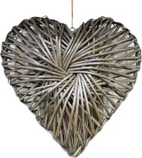 Rustic Grey Wicker Heart 30cm Shabby Chic Home Decor Hreat Gift NEW