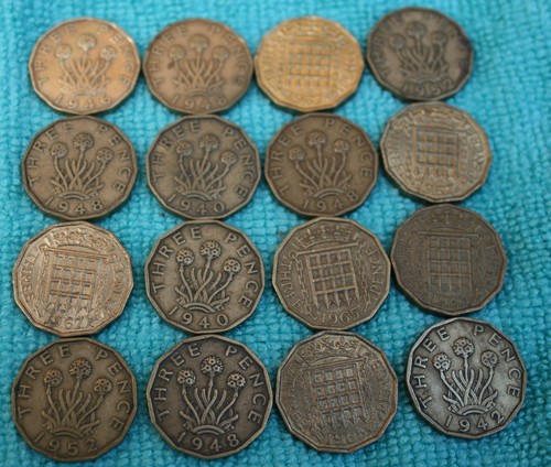 Brass three pence coins - brass,