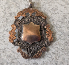 VINTAGE HALLMARKED  STERLING SILVER ROSE GOLD  FOB MEDAL  - BLANK CARTOUCHE