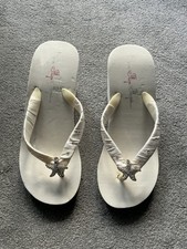 Sparklez Apparel Bow Flip Flops Ivory Wedge Beach Wedding Bridal Size US 7 UK 5