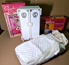 Vintage Pedigree/Triang Sindy Bed, Wardrobe with boxes  & assortment of clothes