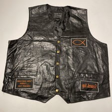 Christian Waistcoat Mens 2XL Black Real Leather Vest Gilet Jesus Navarre
