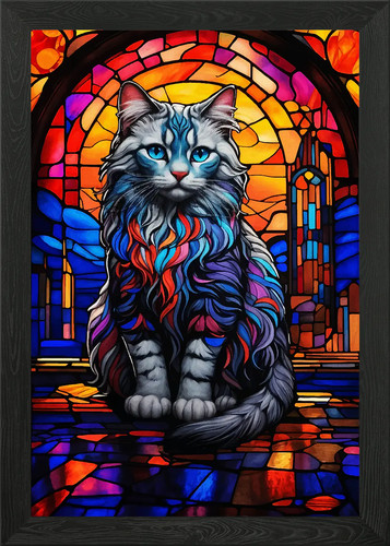 Stained glass cat framed - glass,