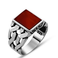 Agate Men silver ring Handmade Pure 925 SILVER men red Stone stone All size