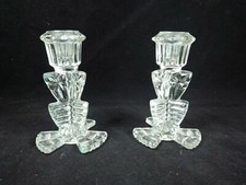 Pair of Vintage Pressed Glass Candlesticks 14cm High