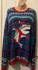 Blizzard Bay Blue Multi Shark Xmas Ugly Jumper Size L Size 18  Unisex Uk Seller