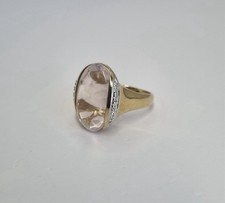 9ct Yellow Gold Hallmarked Morganite & Diamond Solitaire Ring 7.2g Large Used