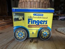 McVities Chocolate Fingers 1980s Vintage Man and Dog Van Biscuit Tin.