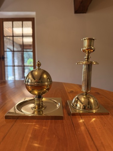 Vintage brass ink pot and - ink,