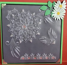 Lovely mandala & fancy border greeting card, embossed parchment 8" square