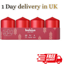 Bolsius Red Pillar Candles Set of 4 – Unscented Long Burning 60x40mm