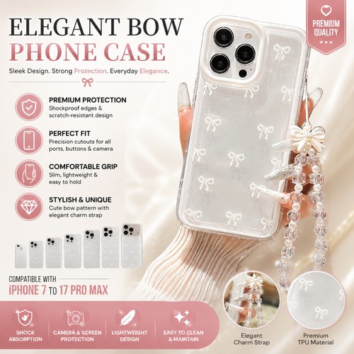 White bow clear phone case - bow,
