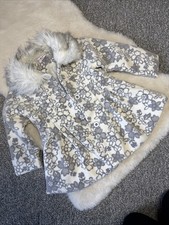 Vintage Baby Girls Lined Button Coat Polly Flinders  3 Months Grey/Ivory Floral