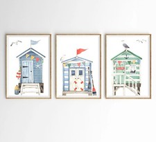 Colourful beach huts - beach,