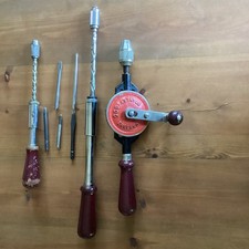 3 Vintage Stanley Hand Tools - Yankee, Yankee Handyman & Hand Drill & 5 Bits