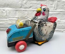 Vintage China tin plate toy chicken chicks hen lays eggs working battery
