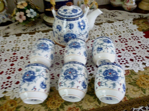 Japanese tea set blue - tea, and