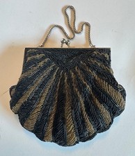 Vintage Art Deco Glass Beaded Purse - Classic Deco Scallop Shell Sunrise Design 