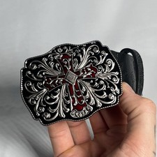 Unisex Faux Leather Heavy-Duty Belt – Embossed Floral Design