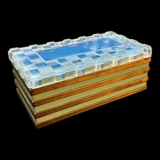 SABINO France LARGE ART DECO BOX 1930 Opalescent Glass and Brass Lid